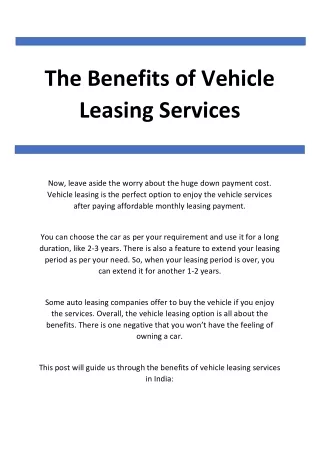 the benefits of vehicle leasing services