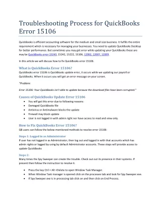 troubleshooting process for quickbooks error 15106
