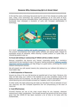 reasons why outsourcing qa is a great idea