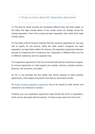 5 things to know about nc separation agreement