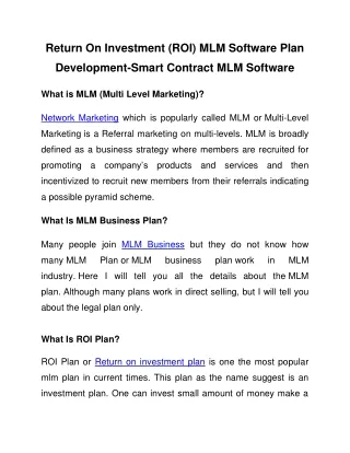 return on investment roi mlm software plan