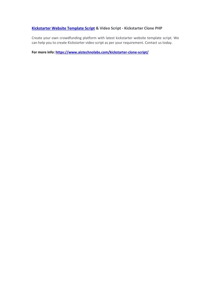 kickstarter website template script video script