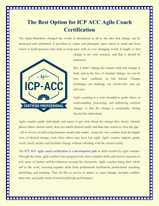 The Best Option for ICP ACC Agile Coach Certification