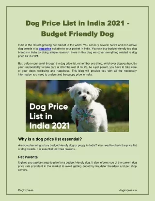 dog price list in india 2021 dog price list