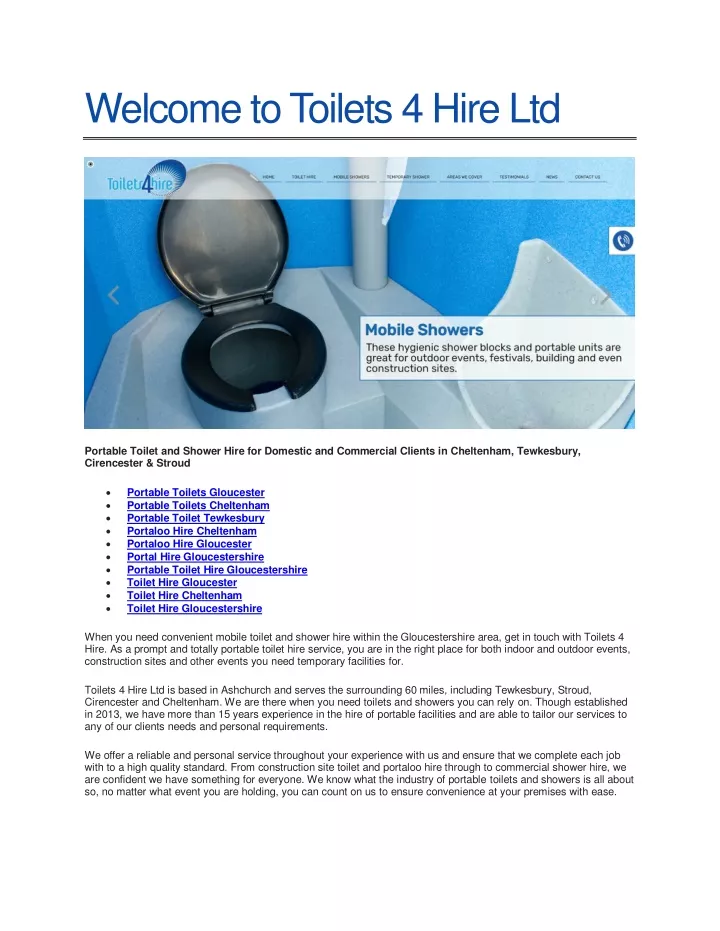 welcome to toilets 4 hire ltd