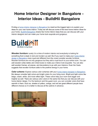 Home Interior Designer in Bangalore - Interior Ideas - BuildHii Bangalore