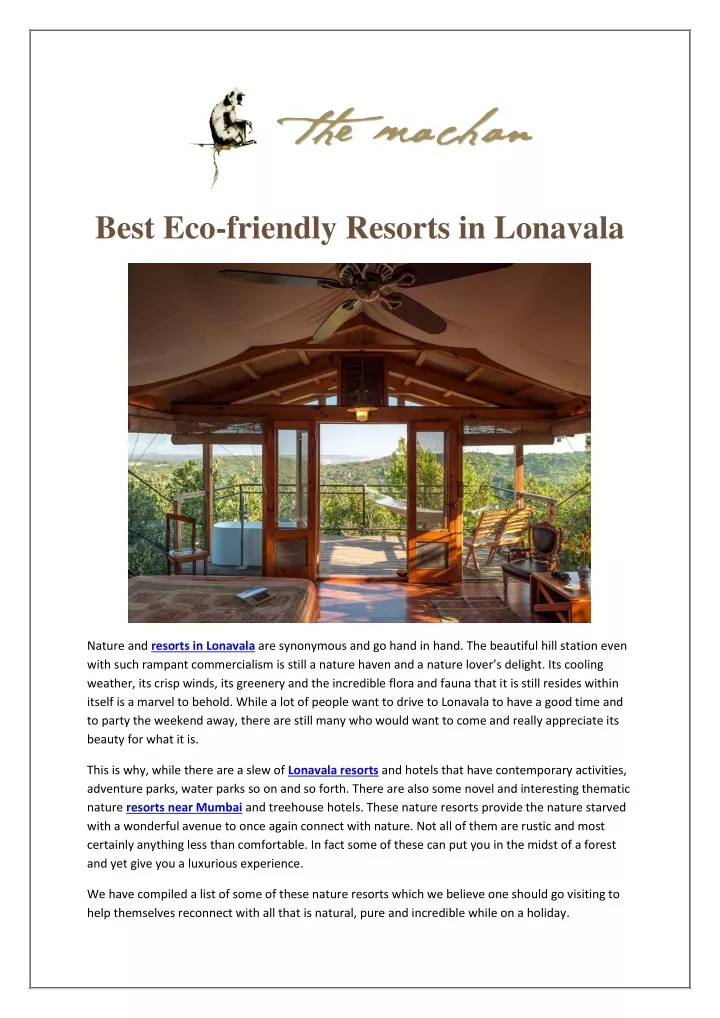 PPT - Best Eco-Friendly Resorts In lonavala | The Machan PowerPoint ...