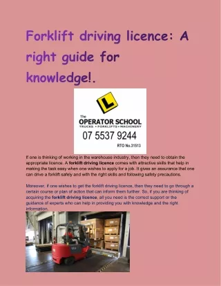 Get a right guide for knowledge For Forklift driving licence