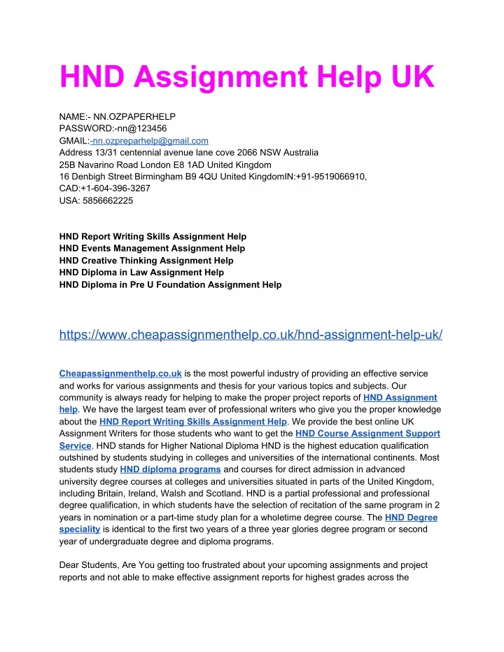 hnd assignment help uk