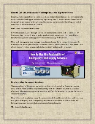 Best Emergency Food Supply Services In California