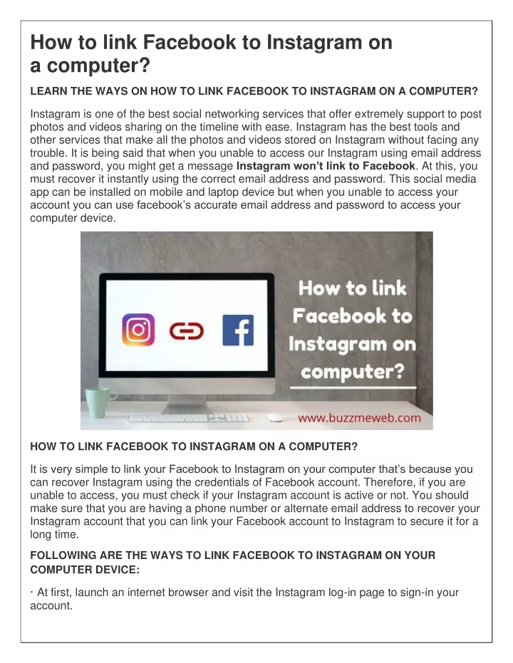 how to link facebook to instagram on a computer