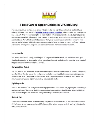 4 Best Career Opportunities in VFX Industry.