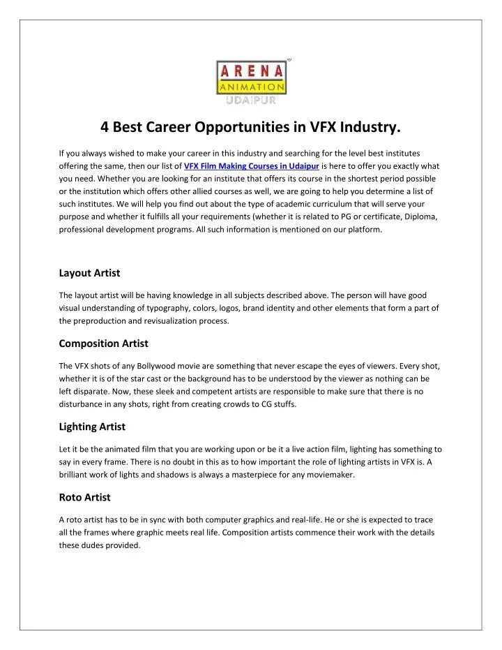 4 best career opportunities in vfx industry