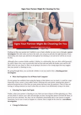 Signs Your Partner Might Be Cheating On You
