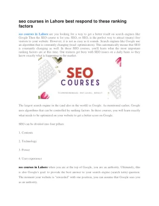 seo courses in Lahore best respond to these ranking factors