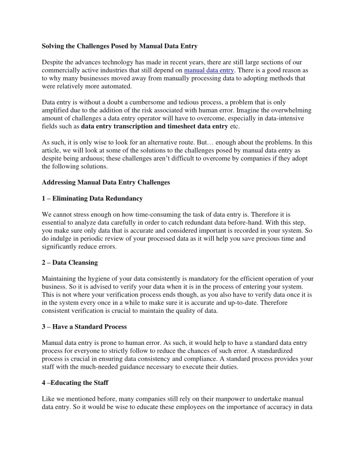 solving the challenges posed by manual data entry