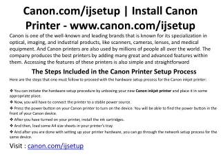 Canon.com/ijsetup | Install Canon Printer - www.canon.com/ijsetup