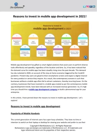 reasons to invest in mobile app development