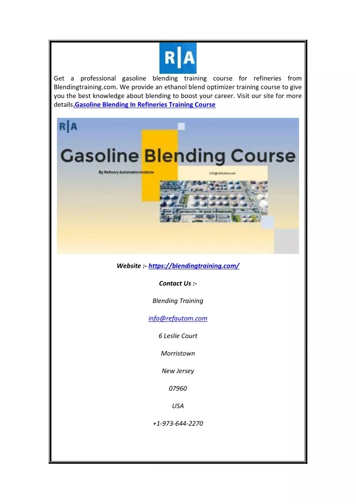 get a professional gasoline blending training