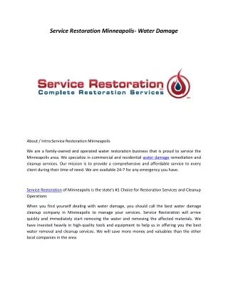 Service Restoration Minneapolis- Water Damage