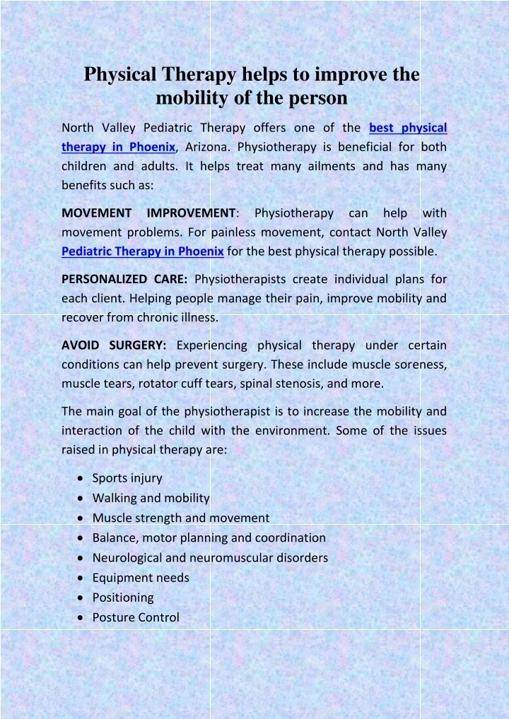 PPT - Physical Therapy helps to improve the mobility of the person ...