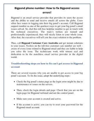 bigpond phone number how to fix bigpond access