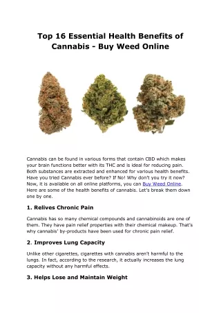 Top 16 Essential Health Benefits of Cannabis - Buy Weed Online