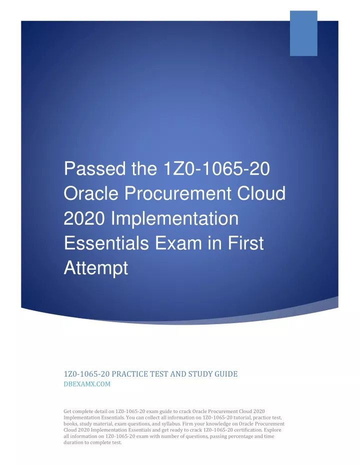 passed the 1z0 1065 20 oracle procurement cloud