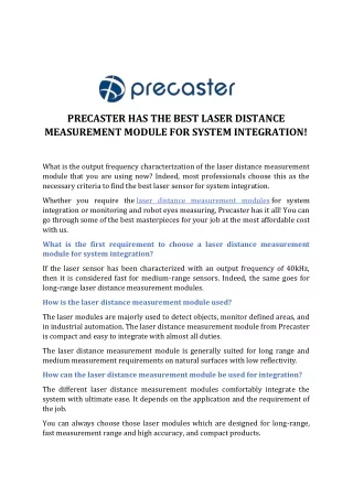 Precaster Has the Best Laser Distance Measurement Module for System Integration!