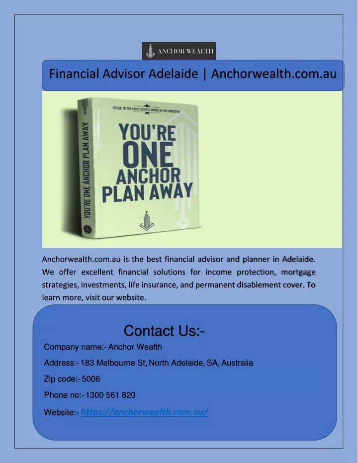 financial advisor adelaide anchorwealth com au