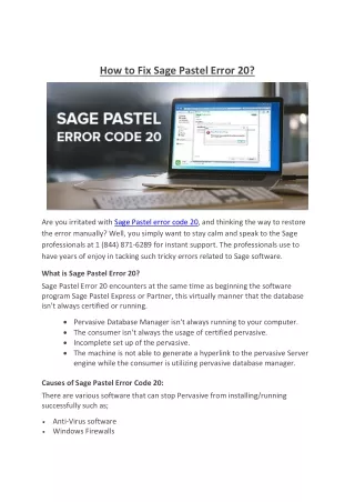 How to Fix Sage Pastel Error 20?