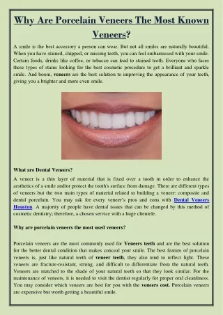 why are porcelain veneers the most known veneers