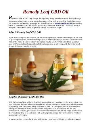 Read "Customer  Reviews" Before Buying Remedy Leaf CBD Oil!