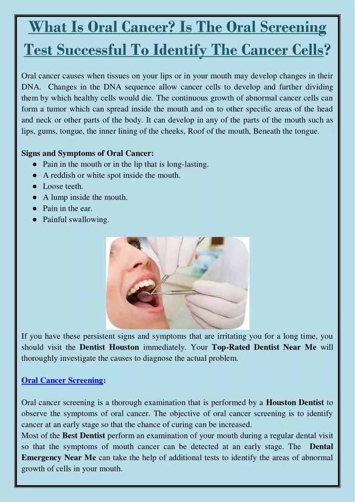 what is oral cancer is the oral screening test