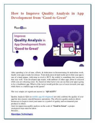 how to improve quality analysis