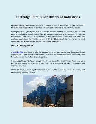 cartridge filters for different industries