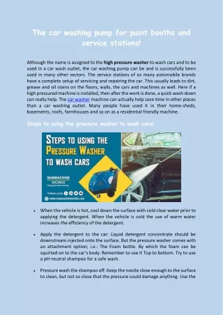 the car washing pump for paint booths and service