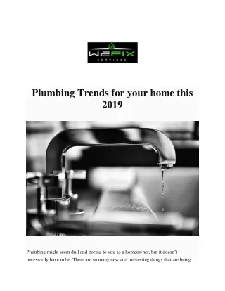Plumbing Trends for your home this 2019