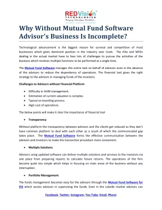 why without mutual fund software advisor