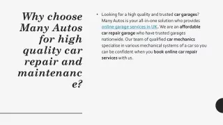Why choose Many Autos for high quality car repair and maintenance?