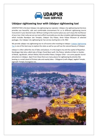 Udaipur sightseeing tour with Udaipur sightseeing taxi