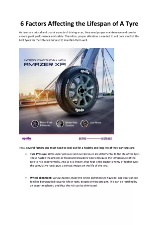 6 factors affecting the lifespan of a tyre