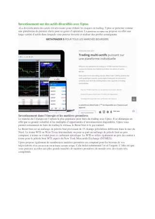 Investissement sur des actifs diversifiés avec Uptos