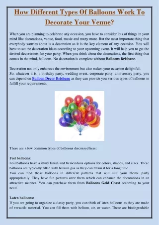 how different types of balloons work to decorate