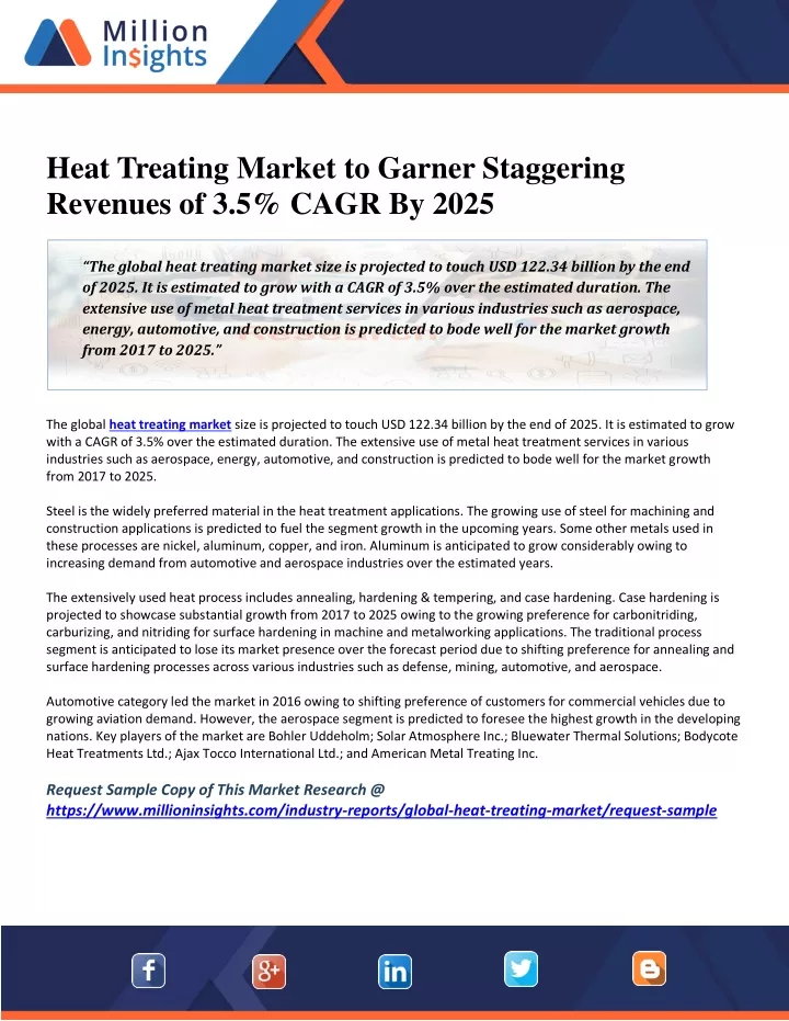 PPT Heat Treating Market to Garner Staggering Revenues of 3.5 CAGR