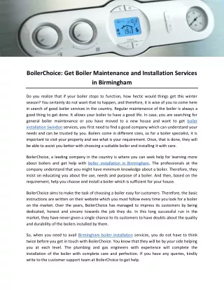 BoilerChoice: Get Boiler Maintenance and Installation Services in Birmingham