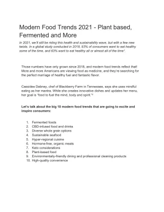 Modern Food Trends 2021 - Plant based, Fermented and More