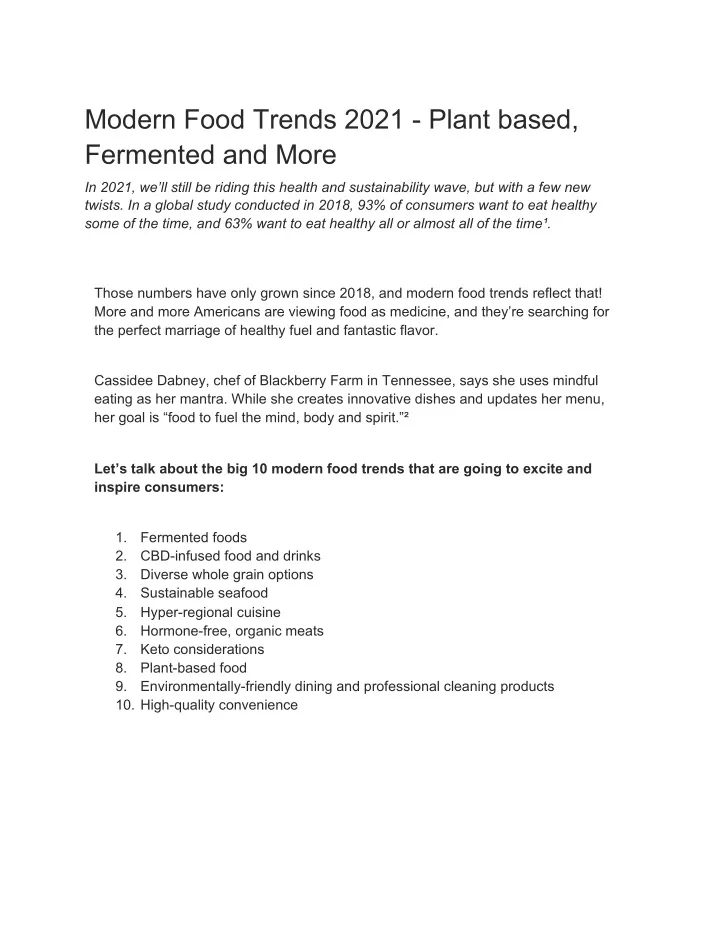 modern food trends 2021 plant based fermented