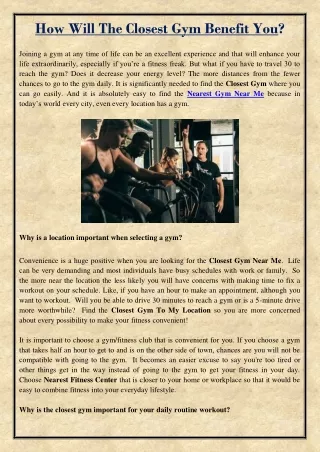 how will the closest gym benefit you