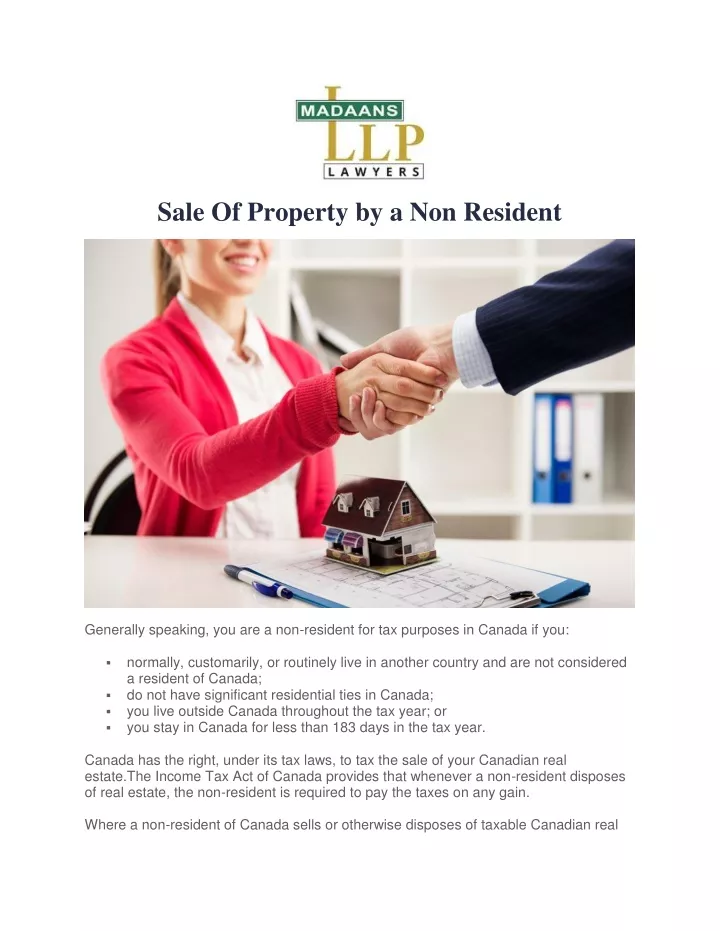 sale of property by a non resident